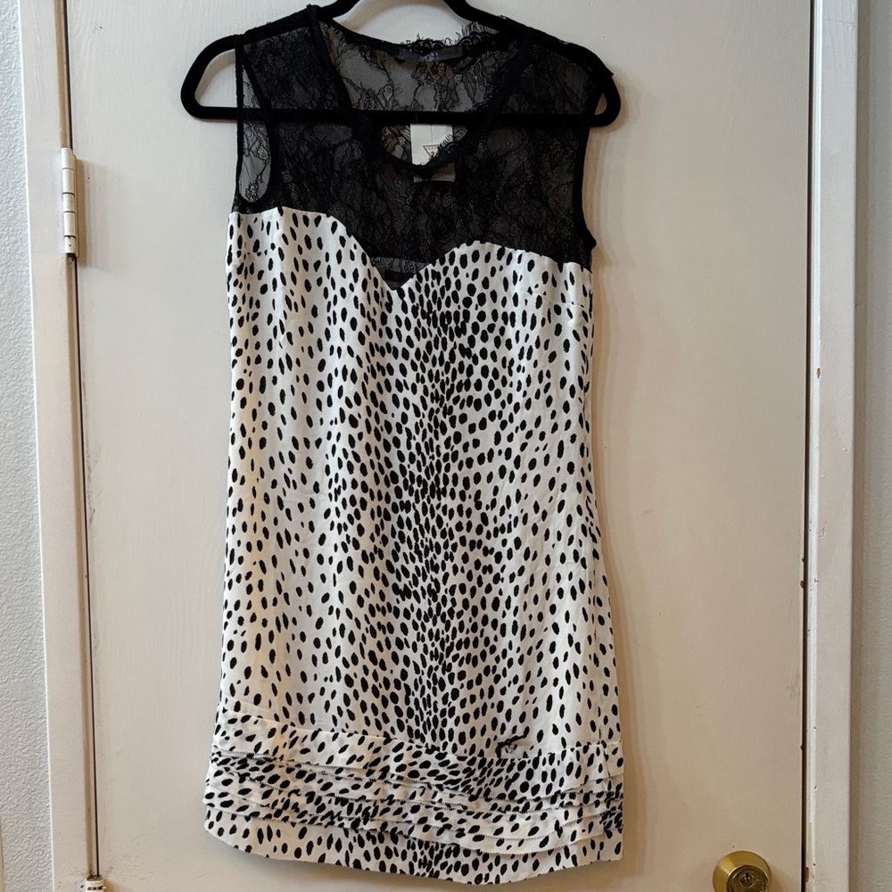 Guess Black and White Sleeveless Dress with Lace Detail